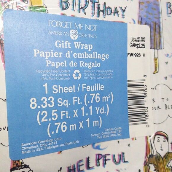 Vintage American Greetings Helpful Birthday Hints Gift Wrap Sheets-Funny-NEW - Picture 3 of 7